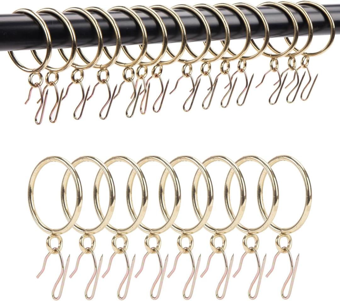 Curtain Rings with Hooks Rustproof Metal Drapery Rings with Eyelets and Pinch Pleat Curtain Hooks for Window Door Shower Curtain 1 Inch Inner Diameter 24 Pack Gold TXZWJZ