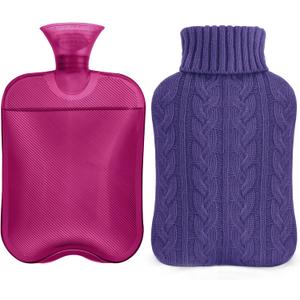samply Hot Water Bottle with Knitted Cover, 2L Hot Water Bag for Hot and Cold Compress, Hand Feet Warmer, Ideal for Menstrual Cramps, Neck and Shoulder Pain Relief, Purple