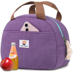 Lunch Box Lunch Bag for Women Girls Teens, Cute Lunch Box Cooler Bag, Portable Small Insulated LunchBox Reusable Corduroy Lunch Tote for Work/Travel/Picnic/School (Purple)