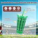24Pcs 24 oz Football Party Cups with Lids and Straws Reusable Plastic Tumbler Travel Mug Cups for Kids Coach Men Women Football Favors Tailgate Party Sports Game Time Supplies Decorations