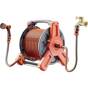 100FT Water Hose with Reel & Holder for Balcony & Patio