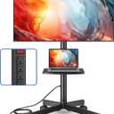 Rolling TV Stand with Power Outlet, Mobile TV Carts for 23-55 60 Inch TVs Curved/Flat Screen up to 88 lbs,Tilt Height Adjustable Portable TV Stand with wheels for Home Office,Max VESA 400x400mm