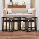 Black 37-74" Dog Gate Foldable Dog Gates for Doorways Stairs House Freestanding Pet Gate Puppy Barries 24 inches Tall