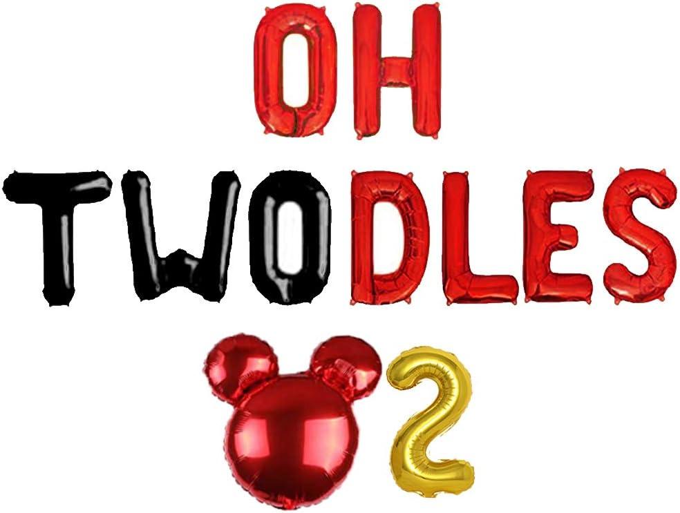 Oh Twodles Balloons Banner, Oh Twodles Birthday Party Supplies Number 2 Balloon for 2nd Second Girl Boy Mouse Birthday Party Supplies Decorations Set Of 13PCS Kit (Red)