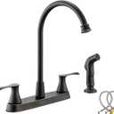 Oil-Rubbed-Bronze Kitchen Faucet with Side Sprayer, Bronze 2-Handle Faucet for 4 Holes Kitchen Sink