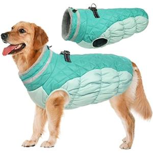 Lelepet Dog Coat Warm Dog Winter Coat Waterproof Dogs Jacket with Harness Built in Reflective Pet Fleece Vest Zip-Up Cold Weather Coats for Large Dogs Turtleneck & Windproof Coats Boxer Mint Green XL