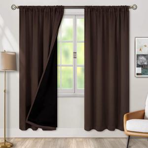 BGment Thermal Insulated 100% Blackout Curtains for Bedroom with Black Liner, Double Layer Full Room Darkening Noise Reducing Rod Pocket Curtain (52 x 72 Inch, Brown, 2 Panels)