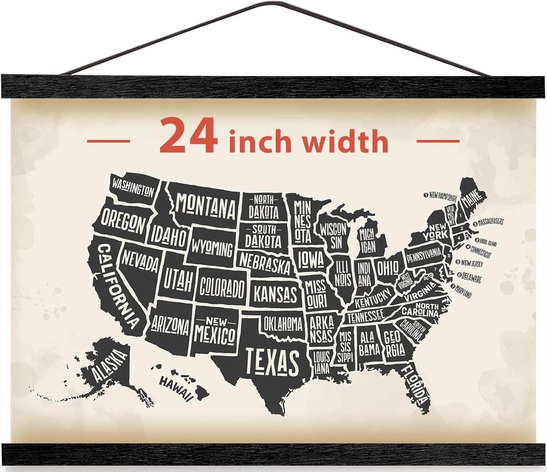 HONKKI Magnetic Poster Hanger Frame for 24x36 24x30 24x32 Movie Music Posters Wall Art, Black Wood Picture Frames for Canvas Diamond Map Decor, Living Room Calendar Banner Tapestry Photo Hanging Stand