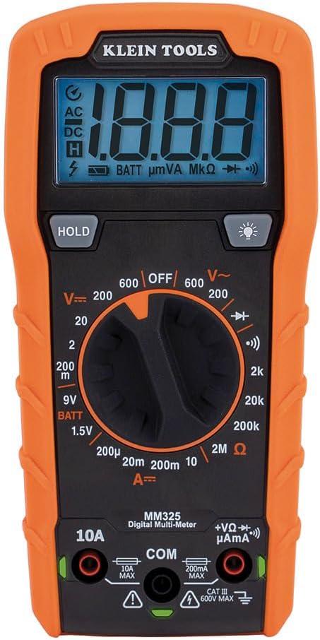 Klein Tools MM325 Multimeter, Digital Manual-Ranging 600V AC/DC Voltage Tester, Tests Batteries, Current, Resistance, Diodes, and Continuity Klein Tools MM325 Multimeter, Digital Manual-Ranging 600V AC/DC Voltage Tester, Tests Batteries, Current, Resistance, Diodes, and Continuity