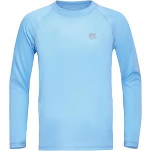 Boys UPF 50+ Swim Shirt Long Sleeve, 1 or 2 Pack UV Sun Protection Rash Guard, Youth Kids SPF Water Shirts for Beach Surf (XX-Large, Crew Neck-Light Blue)