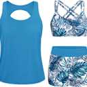 Yonique 3 Piece Tankini Swimsuits for Women Swim Tank Top Bathing Suits with Boy Shorts and Bra Athletic Swimwear (XX-Small, Black & Army Green)