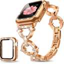 Mesime Compatible with Apple Watch Band 38mm Women Bling Jewelry Bands with Tempered Glass Screen Protector Case, Shiny Strap for iWatch Series 3/2/1