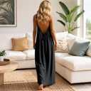 Backless Cami Dresses for Women with Back Tie Cami Lounge Dress Backless Sleeveless House Dress Long Sundress (Black, XL)