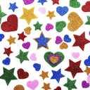 Tatuo 600 Pieces Glitter Foam Stickers Adhesive Hearts Foam Star Stickers Valentines Day for Arts Craft, Greeting Cards, Scrapbook Decoration (Glitter and Star)