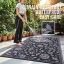 OLANLY Waterproof Outdoor Rug 5x8 ft, Outdoor Plastic Straw Rug with Flower Pattern, Reversible RV Mat for Patio, Camping, Balcony, Deck, Backyard, Black & Grey