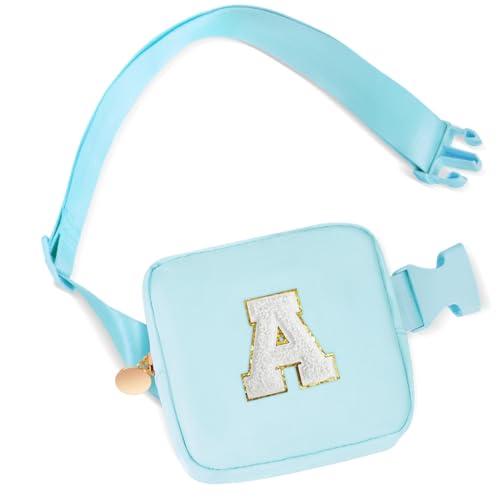 Uygafly Mini Belt Bag Fanny Pack Small Crossbody Bags with Initials Cute Stuff Birthday Gifts for Teenager Girls Trendy Stuff for Teens - A, Blue Bag Set Of 2