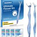 RAZOKO Flosser Kit, Shred-Resistant, Insert & Rotate 90 to 135 for Hard-to-Reach Areas, PTFE & PFAS Free, 2 Handles + 240 Refill Heads, Blue