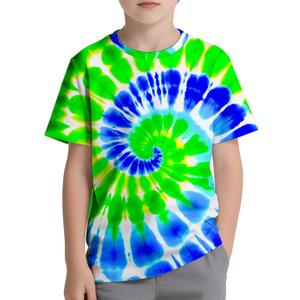 DMPROD Kids Tie Dye Shirt Size 6-18 Children Hippies Senior Short Sleeve Tees Tie-Dye T Shirt for Boys Girls (9-11 Years, Blue Green)