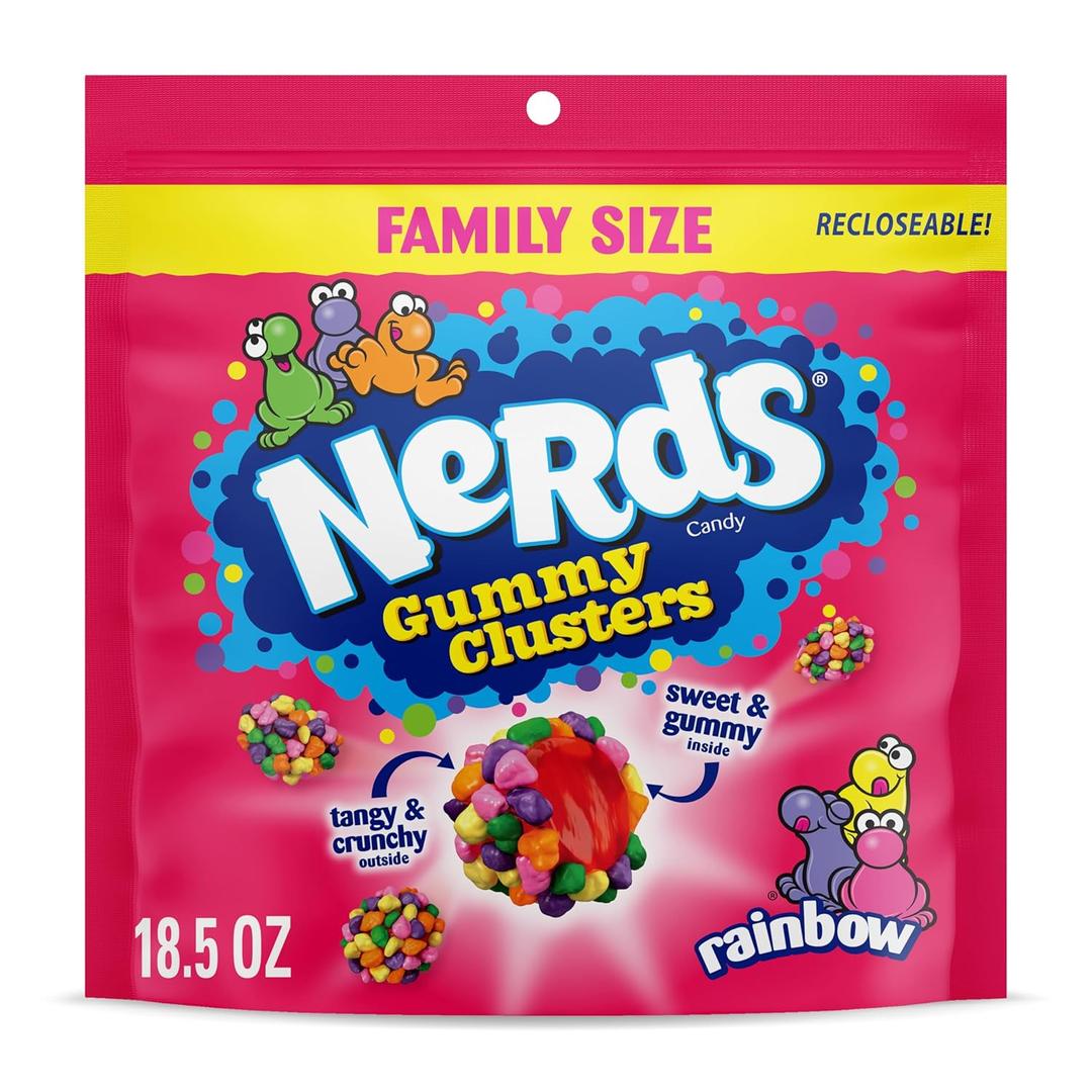 NERDS Gummy Clusters, Candy, Rainbow, Crunchy and Gummy, 18.5 oz (EXP 04/01/26)