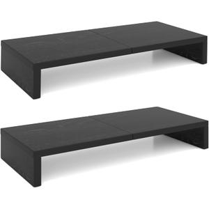 TEAMIX 2 Pack Monitor Stand Riser-20 inch, Black Desktop Stand for PC/TV/Laptop/Printer, Keyboard Shelf Organizer Wood Monitor Riser with Storage