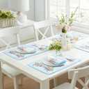 Newbridge Cottage Rose Fabric Placemats, 13 x 19 Inch, Easy Care Wrinkle and Stain Resistant Blue and Pink Floral Set of 4 Placemats for Indoor Outdoor Party Dining (Multi Color)