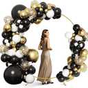 7.2Ft Round Backdrop Stand Circle Balloon Arch Frame Kit for Wedding Flower Ring Party Background Decoration (Black/White)