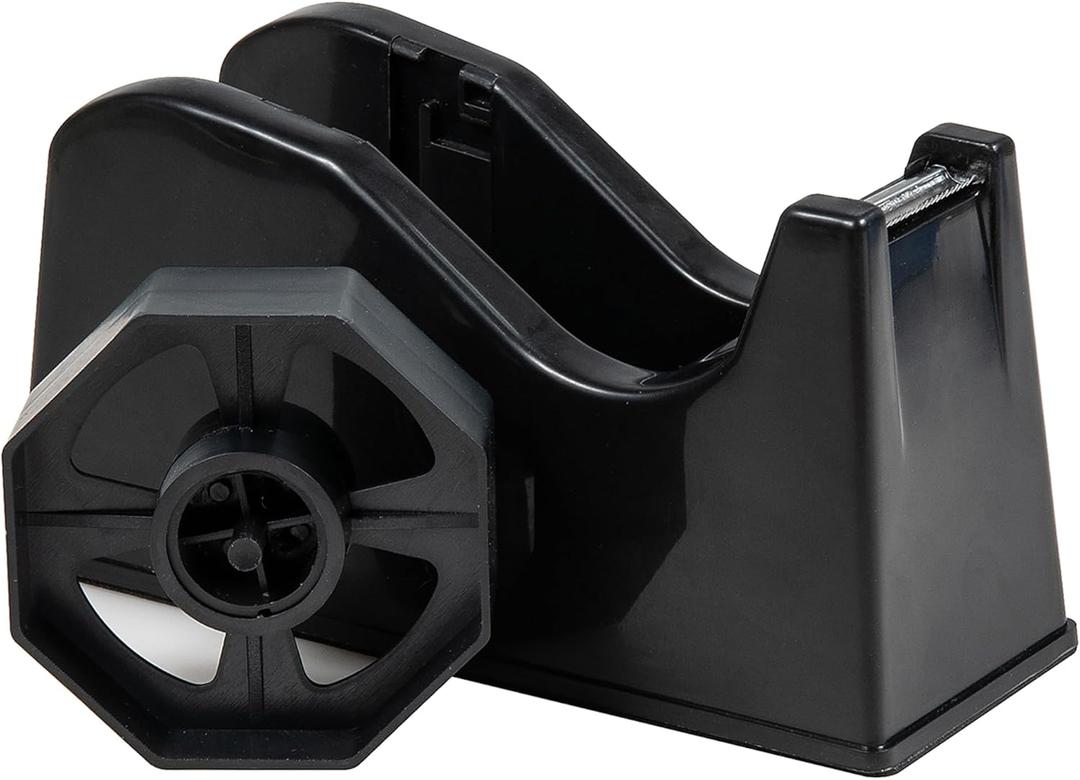 Desktop Tape Dispenser Adhesive Roll Holder (Fits 1" & 3" Core) with Weighted Nonskid Base (1P-Black)