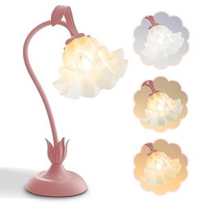 AQDZCNF Flower Table Lamp,LED Reading Light Bedside Vintage Flower Night Light,3 Colors Modes Kawaii Bedside Lamps Decor,Living Room Bedroom Room Lighting Table Lamps Home Decoration (Pink)