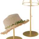 Hat Display Stand 2PCS Stainless Steel Brushed Nickel Titanium Hat Stand Metal Golden Adjustable Height Cap Rack Showcase Fingerprint Resistant for Home Boutique Retail Store