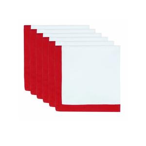 PurpleEssences Red and White Cloth Napkins - 18x18 Set of 6-100% Cotton Elegant Hemstitch Dinner Napkins with 1" Solid Edges, Durable, Washable - Summer Table Décor