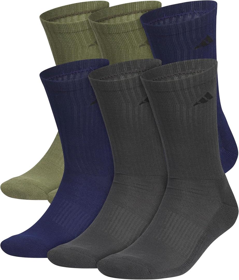 adidas Men's Athletic Cushioned Crew Socks (6 Pairs) Durable & Comfortable (L)