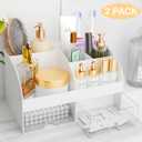Makeup Organizer with Drawers, Cosmetic Storage for Dresser Vanity and Bathroom Countertop, Beauty Holder for Lipstick Brush, Skincare Organizer for Vanity, Cosmetic Display Case (White-2P)