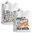 SDFBFVSA 2 Pcs Canvas Tote Bag for Women, Cat Print Shoulder Reusable Shopping Handbags Beach Shoulder Bag for Women Friend Sister Workmates Birthday Christmas Mothers Day Friendship Gifts