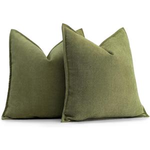 ZWJD Olive Green Pillow Covers 18x18 Set of 2 Chenille Throw Pillow Covers with Elegant Design Soft and Luxurious Decorative Throw Pillows for Couch, Bed, and Home Decor