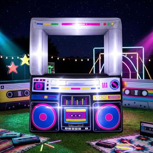 Soulchen 6 x 5 ft Inflatable Radio Boombox Decor with Built in LEDs Lighted and Air Blower, 80's 90's Party Decoration Blow up Giant Boombox for Hip Hop Birthday Disco Photo Props(Radio,Black)
