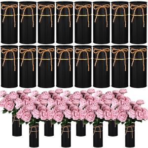 Mimorou 16 Pcs 7.48 Inch Thanksgiving Vases for Centerpieces Mason Jars with Twine Bow Galvanized Metal Flower Vase Rustic Vintage Farmhouse Tin Bucket for Wedding Home Table (Black)