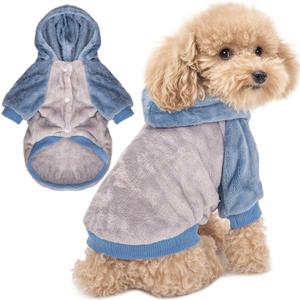 FabriCastle Dog Hoodie Sweater for Small Dogs Boy and Girl, Small Dog Clothes XS XXS Puppy Sweatshirt, Pet Outfit, Cat Clothing Super Soft Warm Snap On Closure (Lightgrey-Blue, X-Large)