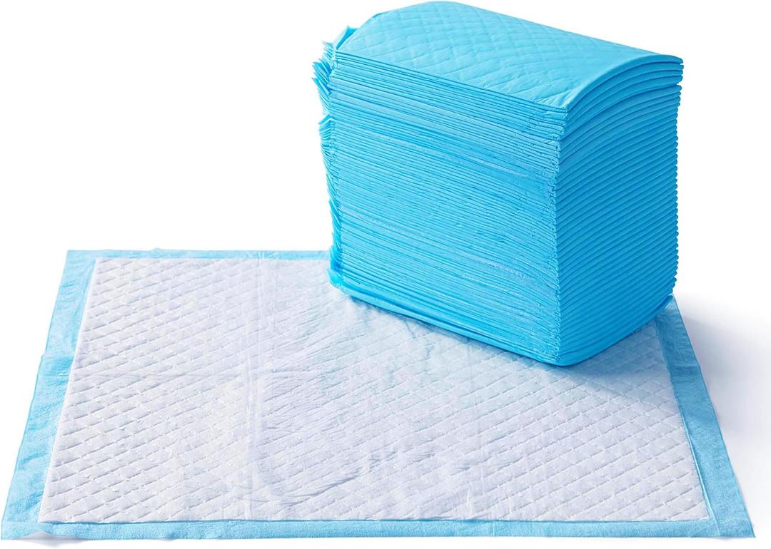 Amazon Basics Heavy Duty Dog and Puppy Pee Pads, Leak-Proof 5-Layer Ultra Absorbent, Quick-Dry Surface for Potty Training and Housebreaking, Regular Size, 24x23", Blue & White, 80 Count