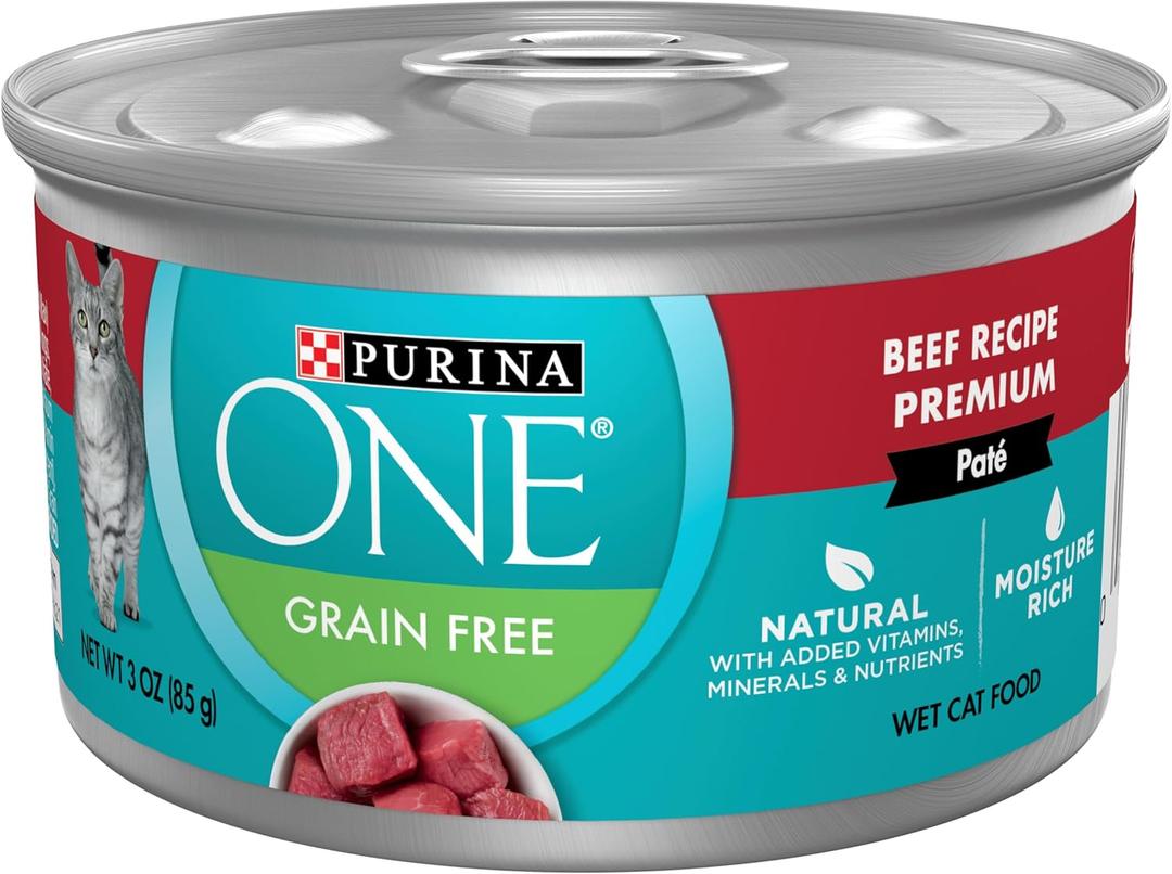Purina ONE Natural, High Protein, Grain Free Wet Cat Food Pate, Beef Recipe - (Pack of 24) 3 oz. Pull-Top Cans (EXP 03/01/28)