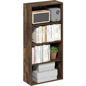 Furinno Basic Book Shelf, 4-Tier Bookcase with Open Shelf, Bookshelf, Cube Storage Organizer, 7 x 17 x 35, for Living Room, Bedroom, Home Office, Amber Pine