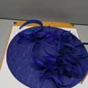 dressfan Fascinator Hats for Women,Linen Vintage Feather Headwear for Derby/Church/Wedding/Cocktail/Tea Party (Blue), Size: Overall vintage hat width: 39~40.5 cm | Crown depth: 4.5 cm | Wide Brim width: 12 cm