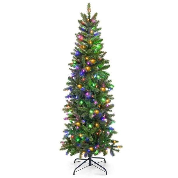 5FT Pre-Lit Hinged Artificial Christmas Tree with 390 Tips & 180 Multicolor Lights