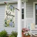 2 x CROWNED BEAUTY Spring House Flag Hydrangea Eucalyptus Double Sided 28x40 Inches Large Burlap Welcome Holiday Seasonal Yard Decoration for Outside Porch
