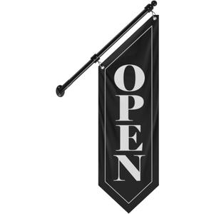 Double-Sided Open Flag with Pole Kit, 12"x35" Vertical Storefront Open Sign with Wall Mounted Hanging, Outdoor Vintage Open Banner for Shop, Cafe, Restaurant, Retail Store, Farm Stand Business