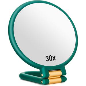 30x Magnifying Mirror, Travel Hand Mirrors with Handle - Double Side Handheld Mirror with 1X 30X Magnification & Adjustable Handle/Stand, Hand Held Foldable Travel Mirror for Makeup(Army Green)