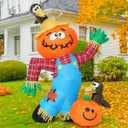 COMIN 6 FT Thanksgiving Inflatable Decorations Crow Fall Harvest Pumpkin Scarecrow with Built-in LED Lights Blow Up Outdoor Inflatable for Party Yard Garden Lawn