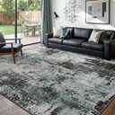 RELEANY Washable Area Rugs 8'x10' Non-Slip Modern Abstract Soft for Living Room Entryway Bedroom Nursery, Print Pattern, Blue Black Teal