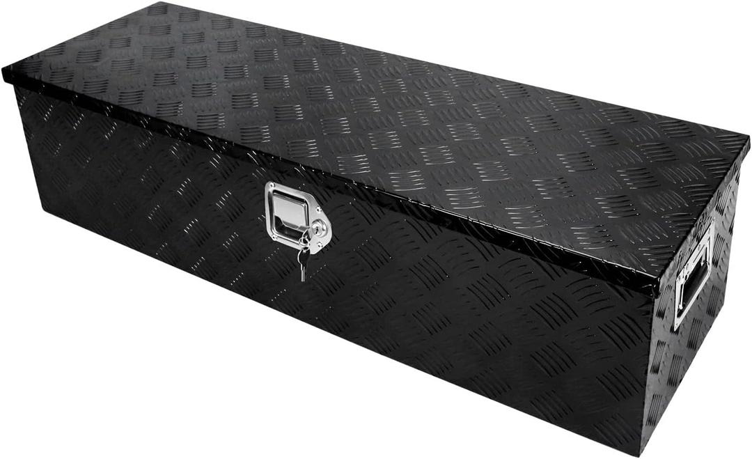 confote 39 Inch Heavy Duty Aluminum Stripes Plated Tool Box Pick Up Truck Bed RV Trailer Toolbox Waterproof Square Storage Organizer with Side Handle, Lock and Keys -39"x 13"x 10"Black
