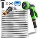 GARDENWORK Water Hose 50 FT,Stainless Steel Garden Hose with 10 Function Nozzle Flexible,Metal Garden Hoses with Leak-Proof Connectors,Flexible Hose,Waterhose for Outside
