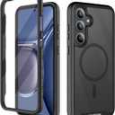 wahhle Compatible with Samsung Galaxy S25+ Plus Case, Magnetic Wireless Charging Built in Screen Protector Full Body Shockproof Slim Fit Bumper Protective Phone Cover for S25 Plus -Black/Clear
